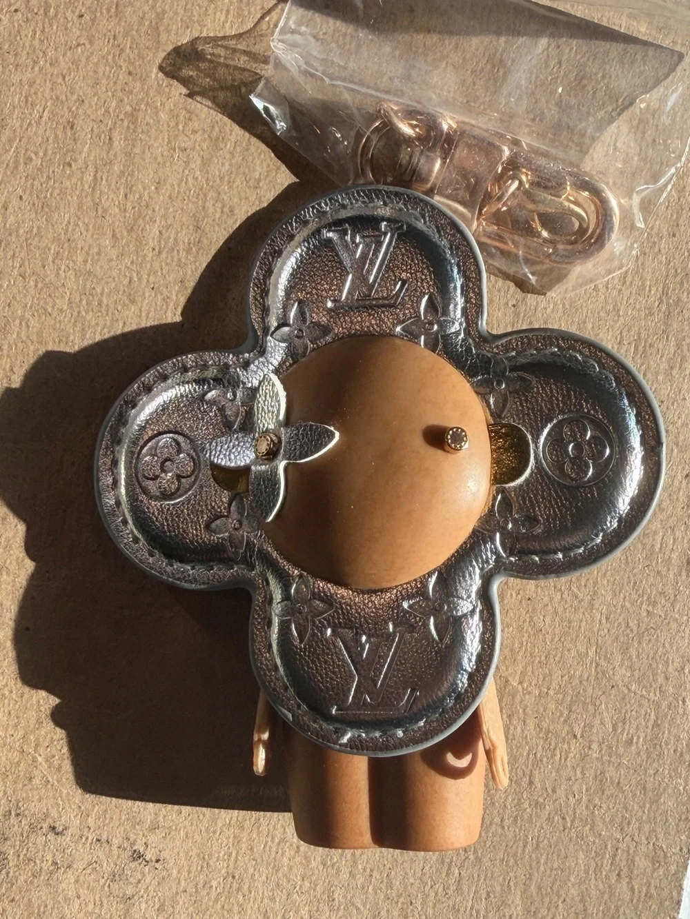 Silver and Tan Monogram Flower Key Holder Charm